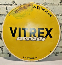 RARE ANCIENNE PLAQUE EMAILLÉE PUBLICITAIRE VITREX SCOBALIT 48 CM DE DIAMÈTRE
