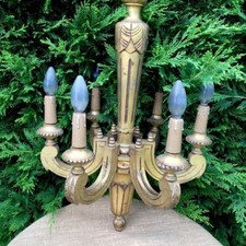 SUSPENSION lustre lampe ANCIEN BOIS DORÉ FEUILLE D’OR 6 branches  BE