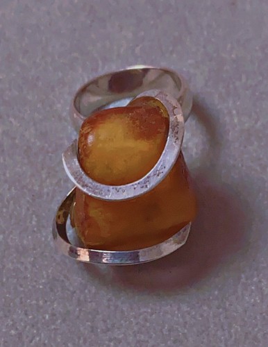 Vtg bague argent - , ambre
