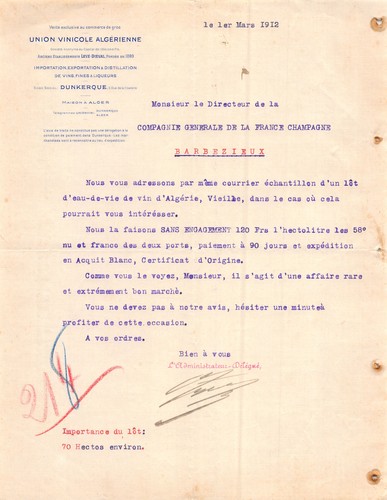 Facture 1912 union vinicole - 1912,