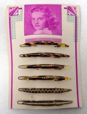 Lot 6 peignes anciens - Barettes à cheveux en celluloid sur plaquette 1930-40's
