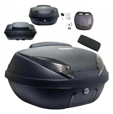 COFFRE 52 LITRES CARBONE + PLAQUE - DOSSIER 2 CASQUES INTÉGRAUX UNIVERSELS