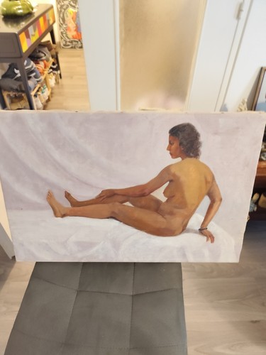 Huile sur toile femme nue - huile,
