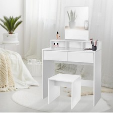 Coiffeuse avec miroir tiroirs et tabouret de maquillage MDF blanc 80x40x140 cm