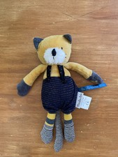 DOUDOU Peluche MOULIN ROTY CHAT LULU les moustaches 28 cm jaune Salopette Bleu