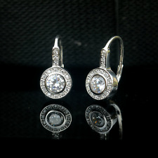 Boucles d'oreilles Dormeuses Argenté Art Deco Rond CZ Blanc Fin SA3