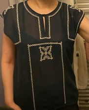 Top Bleu Marine Broderie Zara