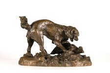 Antoine Louis Barye, ÉPAGNEUL EN ARRET SUR UNE OIE, grand modèle en Bronze