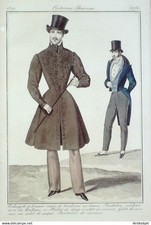 Gravure Costume Parisien 1829 # 2735 (eau forte) Redingote habit de drap homme