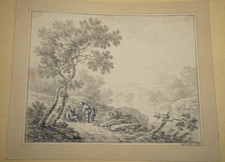 Johann Alb DIETZSCH (1720-1782) DESSIN XVIII LAVIS PAYSAGE CHAMPETRE NUREMBERG