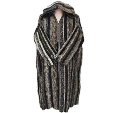 Manteau À Capuche En Laine Épais Multicolore Noir Et Gris De 3/4