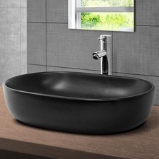 Lavabo en céramique noir mat vasque à poser pour salle de bain 600x425x145 mm