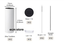 Lot de 12 Gobelets Thermos à Sublimation Vierges de 95 cl + Couvercle et Pailles