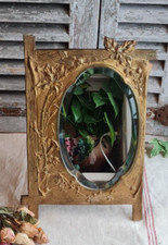 ANCIEN MIROIR A POSER  VERRE BISEAUTE BRONZE ART NOUVEAU SIGNE M.RINGEL