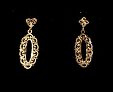 Vintage 14k or Jaune Long Gravé Mi Siècle Moderne Goutte Pendantes Oreilles 1.25