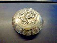 poudrier indochine argent oiseau de paradis,D 65 mm,P 47g