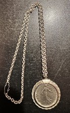Rare ancien Pendentif Pièce De 1 Francs & Sa Chaîne Vintage French Antique
