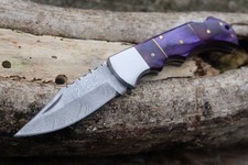 Couteau Lame Damas 128 Couches Manche Bois Façon Buck 112 Lockback Fabr Artisan