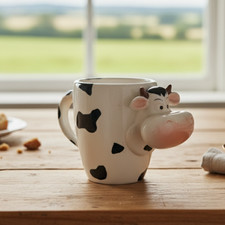 Mug vache 3D noir blanc – Tasse animal ferme kitsch drôle – Déco rétro campagne