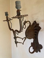 Applique 2 feux DRAGON forgé gothique médiéval wrought iron 1900 Mazzucotelli
