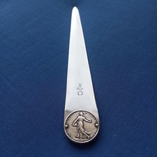 ELOI PERNET, coupe papier, ouvre lettre, couteau pièce de 1 franc semeuse.