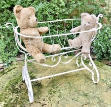 ANCIEN GRAND BERCEAU POUPEE FER FORGE RIVETE JOUET  DECO BERCELONNETTE VERS 1920