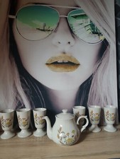 SERVICE CAFÉ THÉ VINTAGE GRÈS DÉCOR FLEUR BLÉ MUGS RÉTRO 