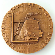 Ancienne médaille, SNCF, Electrification Paris à Lyon. Juin 1952
