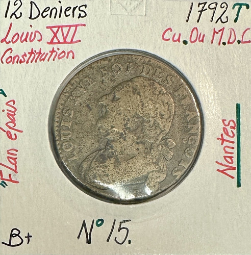 Deniers louis xvi 1792t - 12,