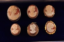 6 articles vintage en argent 925, 800 coquille ovale camée marron et blanc (t...