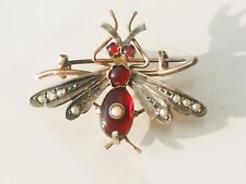 TRES BELLE BROCHE INSECTE ANCIENNE XIXème en ARGENT / VERMEIL ROSE