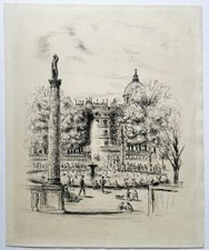 FRELAUT Jean - "Le Jardin du Luxembourg". 1947. POINTE SECHE signée.