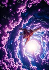 Photo A4 Tour Eiffel cosmique – nuages violets en spirale lumineuse – B00343