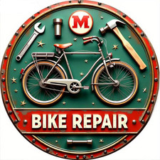 Plaque Murale Métal Ronde "BIKE REPAIR" Art Déco Vintage