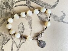 Ancien Bracelet Dizainier en Argent et Nacre - Vierge Marie