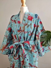 Nouvelle Robe De Nuit En Coton Kantha Turquoise Indien Pour Oiseau