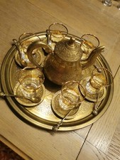 Service À Thé Marocain Ou Turque Avec Plateau, 6 Verres, Cuillères, Coupelles 