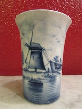 ancien petit vase en delft epoque 1900 porcelaine decor de moulin 