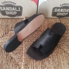Sandales Pantoufles Homme Avec Semelle Cuir Made IN Italy 100% Réel Couleur Noir