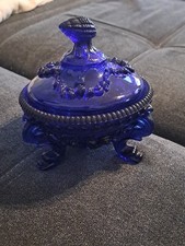 Ancien Sucrier Boite Verre Opaline De Foire Portieux Signé Art Nouveau Deco 