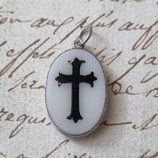 Pendentif Médaille Ancienne En Agate et Argent Croix XIXè Silver Medal 19thC