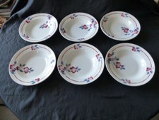 6 ASSIETTES CREUSE EN FAIENCE ST AMAND MODELE IENA DECOR FLORAL ROUGE BLEU GRIS