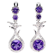 925 Argent Sterling Rond Violet Améthyste 7mm Simulé Boucles D'Oreilles Cz