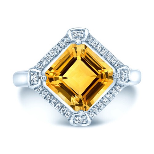 Citrine bague diamant - 14k, or
