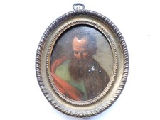 Portrait  miniature peinte sur métal cadre laiton doré 19ème