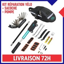 Kit Réparation Crevaison Vélo VTT Pompe Clé Outils Rustine Colle Sacoche 1,3L