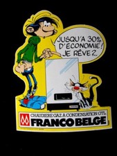 Gaston Lagaffe et son chat. Autocollant publicitaire chaudière Franco Belge 1985