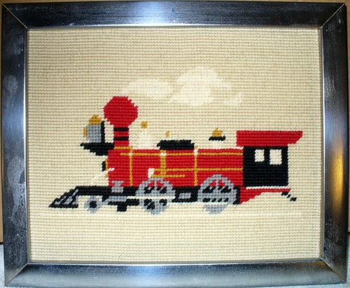 Needlepoint framed train - framed,