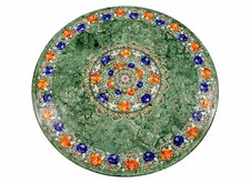 Table D'Art En Marbre Vert De 36" Avec Incrustation Pour Le Centre De La Salle