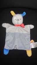 doudou plat chien gris rayé bleu MOTS D'ENFANTS